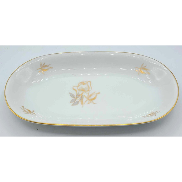 Vintage KPM Krister Germany 9 3/4" Oval Small Serving Platter. Gold Rose Design - Picture 4 of 9